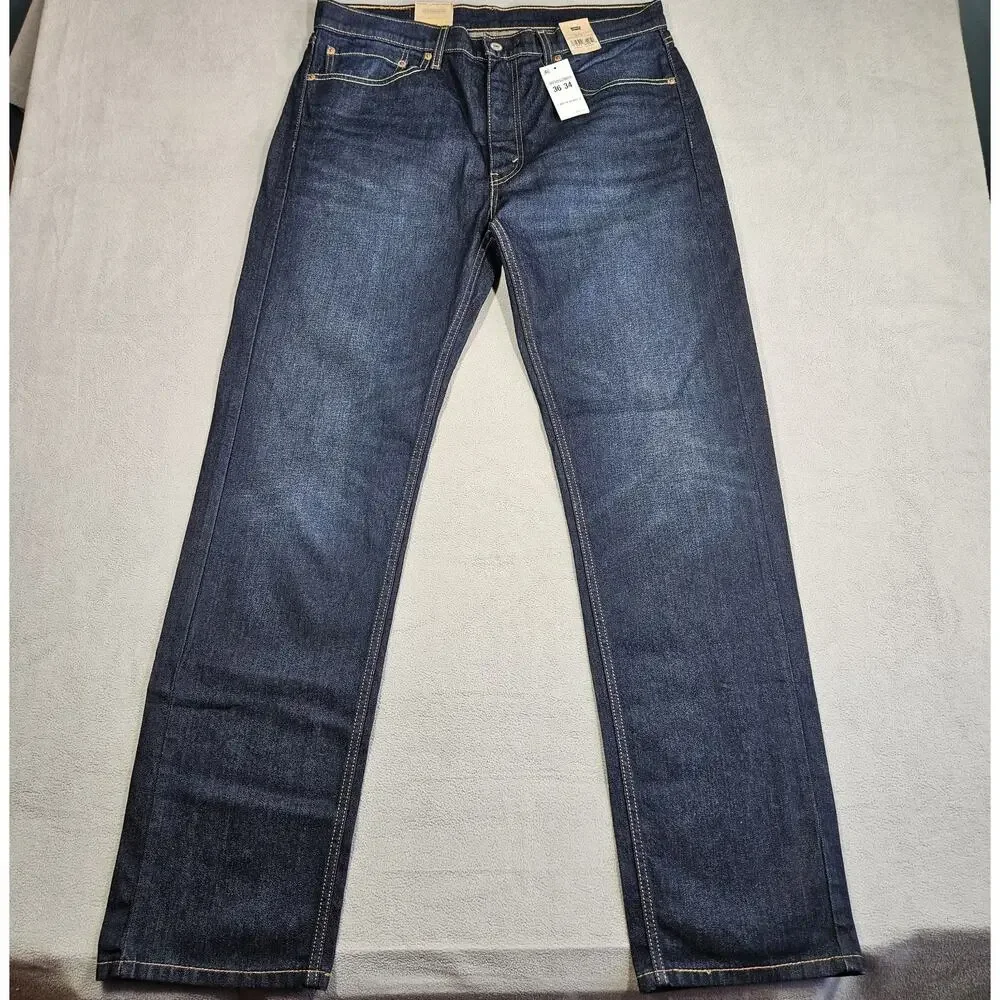 Levis 505 Jeans Mens 36x34 Blue Denim Regular Straight Stretch Pants Work Dark‎